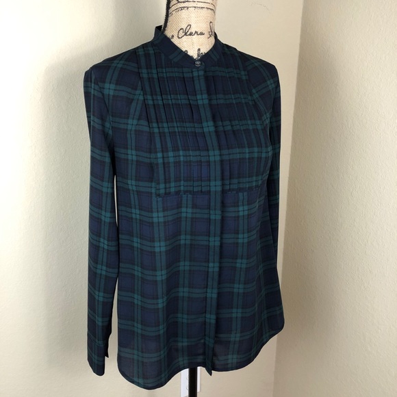 J. Crew Tops - J. Crew Green Blue Black Watch Plaid Blouse Top M